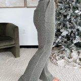 Olive Waffle Knit Elastic Waist Pants