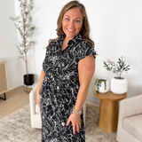 Short Sleeve Black Floral Midi Dress
