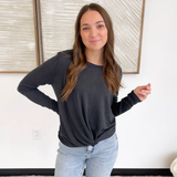 Blue/Grey Crewneck Long Sleeve Front Knit Top