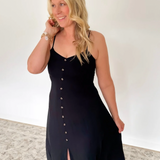 Black Flowy Maxi Dress w/ Contrast Buttons