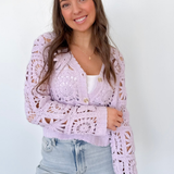 Lavender Crochet Button Up Cardigan