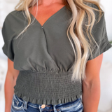 Gabbie Smocked Waist Olive Top