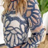 Blue Crochet Floral Pattern Top