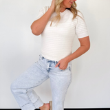 Pointelle Off White Short Sleeve Top