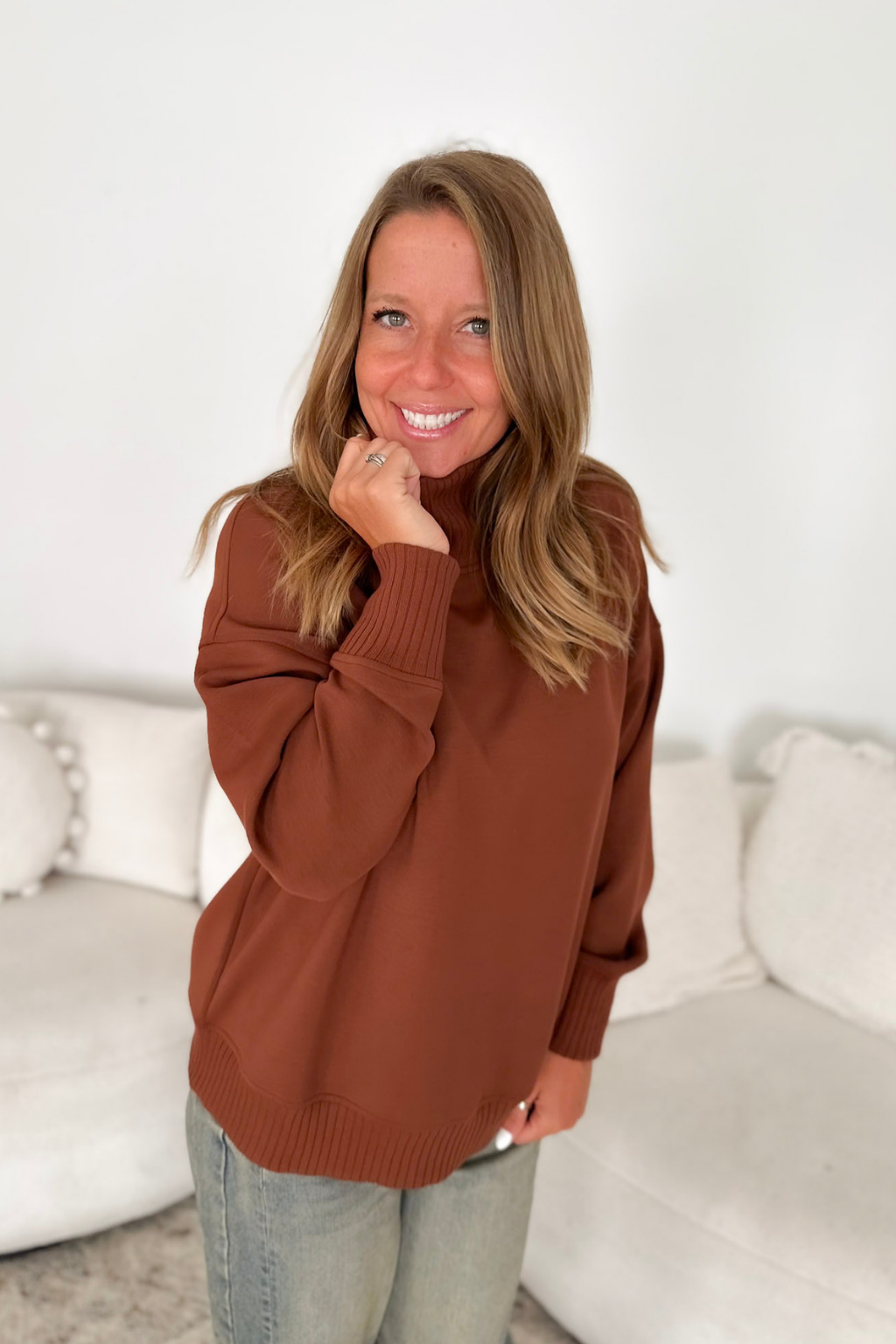 Bronze Mock Neck Pullover
