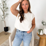 Sleeveless Puffy Hemline Cream Textured Top