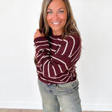 Burgundy Textured Knit Striped Sweater