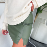 Eliza Olive Leather Mini Skirt