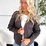 Charcoal Textured Knit Open Cardigan