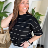 Black/White Striped Short Sleeve Pullover