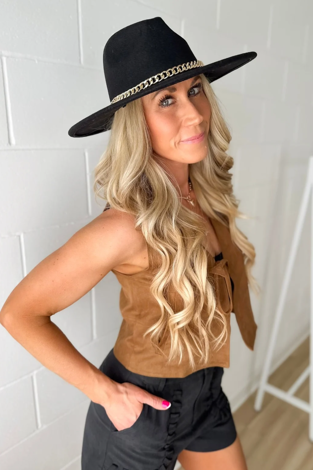 Camel Suede Front Tie Vest