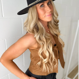 Camel Suede Front Tie Vest