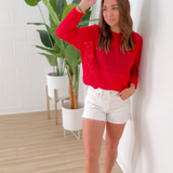 Allie Red Long Sleeve Knit Top