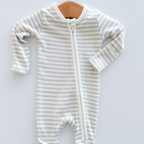 Grey/White Striped Ribbed Footie