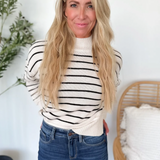 Striped Mock Neck Pullover Sweater