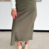 Olive Satin Maxi Skirt