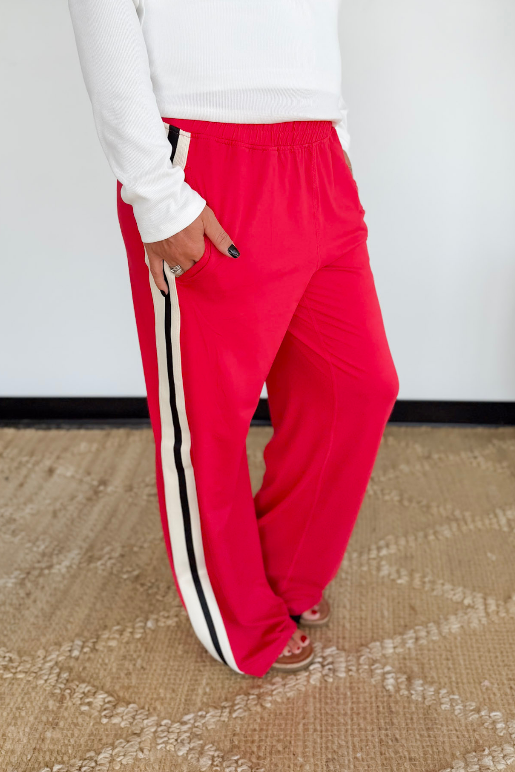 Red Buttery Soft Side Stripe Pants