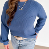 Blue Textured Long Sleeve Top