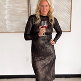 Mock Neck Black/Gold Midi Dress with Liner