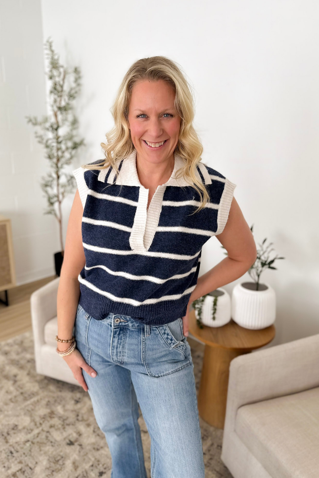 Navy Stripe V-Neck Sweater Vest