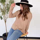 Lightweight Mocha Knit Raw Edge Top