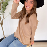 Lightweight Mocha Knit Raw Edge Top