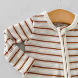 Vintage Stripe in Brown 2 Way Zip Footie