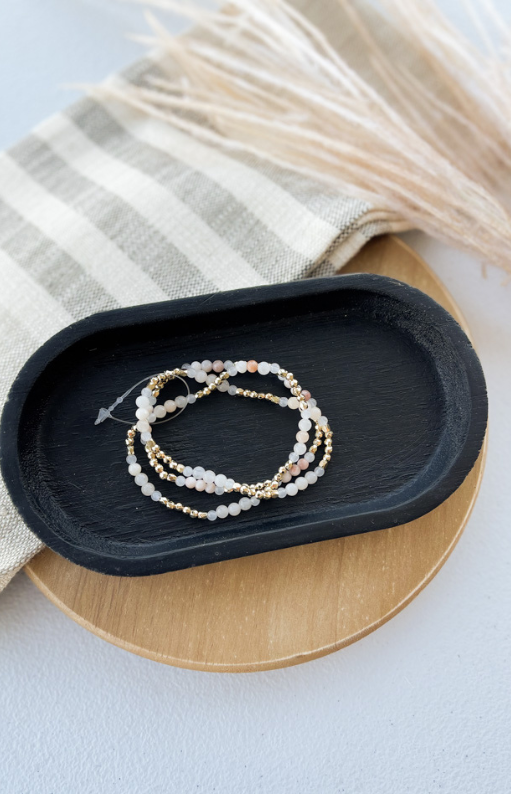 3 Strand Beaded Bracelet Set-Peach