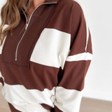 Brown Striped 1/2 Zip Top