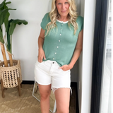 Green Knit White Trim Short Sleeve Top