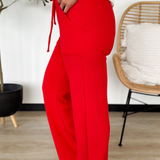 Molly Elastic Waist Knit Pants-Red