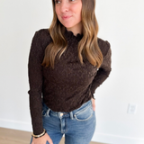 Brown Lace Textured Knit Top