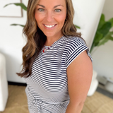 Drawstring Navy Striped Short Sleeve Dress