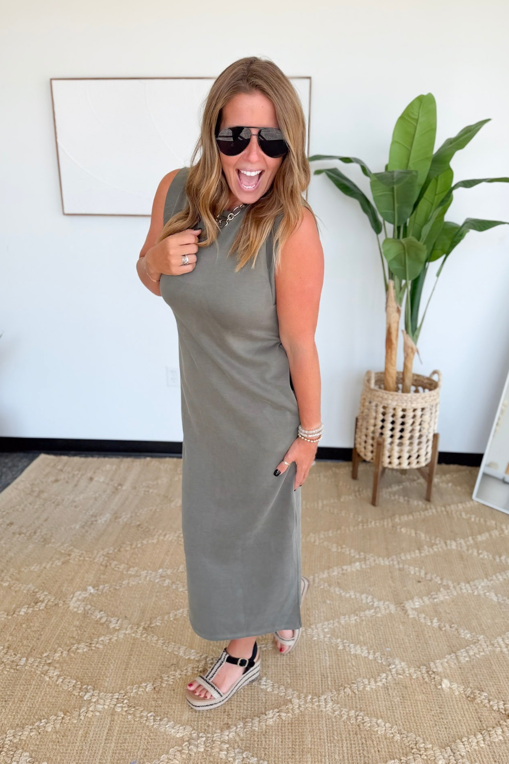 Olive Buttery Soft Sleeves Maxi Dress