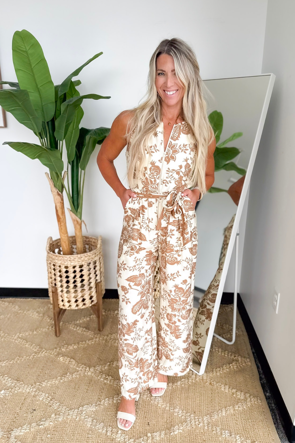 Paisley Printed Zip Front Sleeveless Jumpsuit
