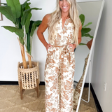 Paisley Printed Zip Front Sleeveless Jumpsuit