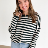 Forest Green/Ivory Striped Button Cardigan