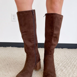 Brown Suede Mid-Calf Heeled MIA Boots