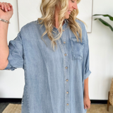 Light Washed Denim Dolman Sleeve Mini Dress