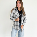 Grey & Black Plaid Button Up Top