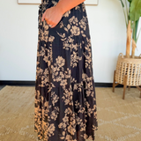 Mocha & Black Floral Midi Skirt