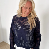 Navy Blue Open Knit Star Sweater