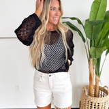 Black Open Knit Long Sleeve Top