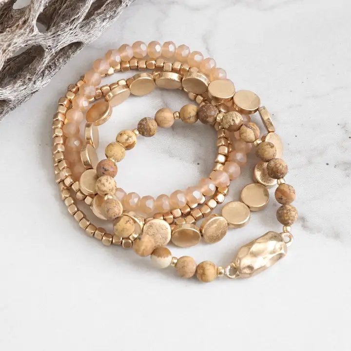 5 Piece Boho Beaded Bracelet Stack Semi Precious Glass Beads