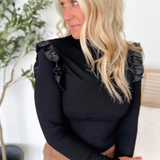 Mock Neck Leather Ruffle Long Sleeve Top (3 Colors)
