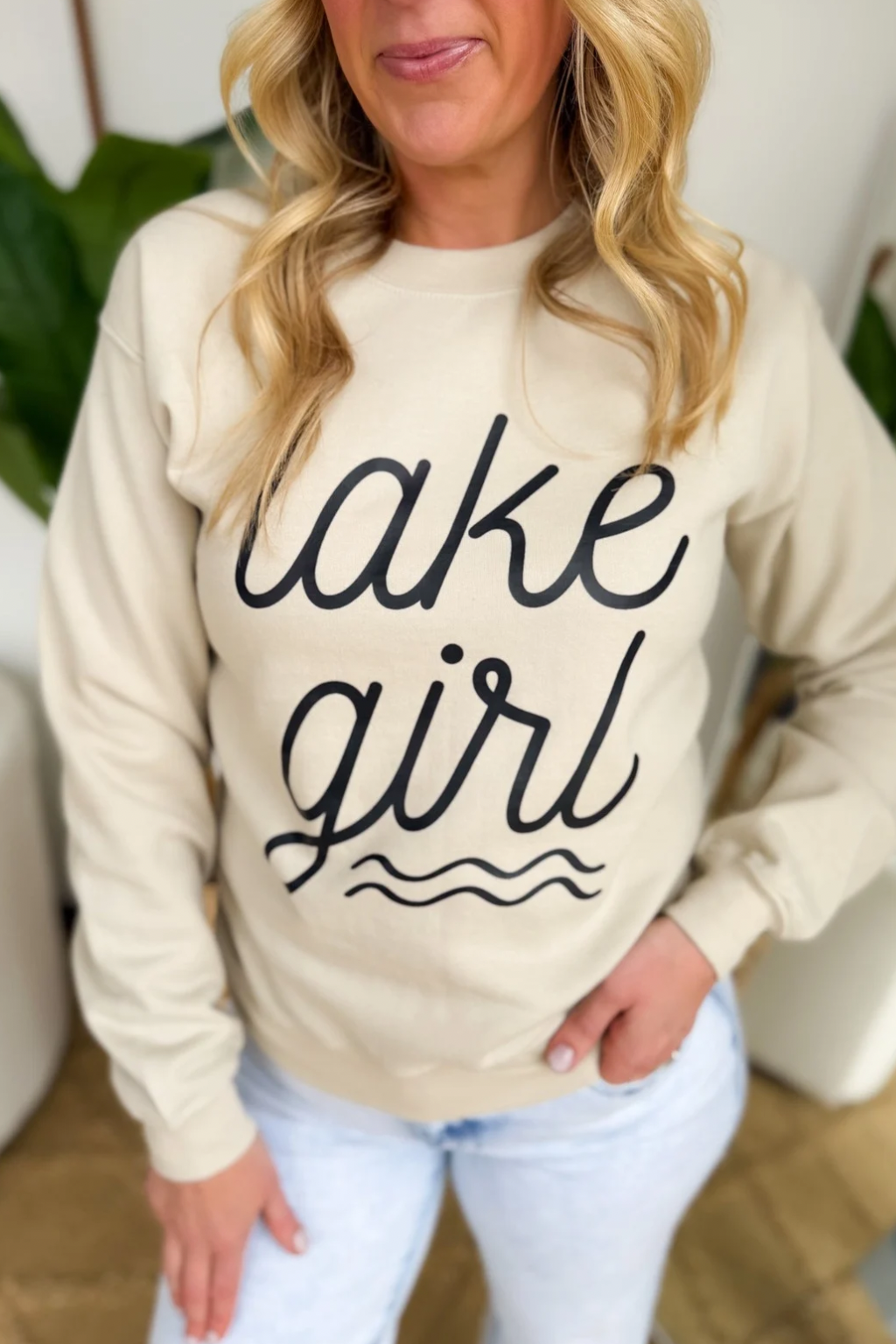 Wavy Lake Girl Sand Crewneck