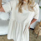 Ivory Corduroy Short Sleeve Mini Dress