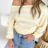 Light Yellow Striped Dolman Sleeve Sweater