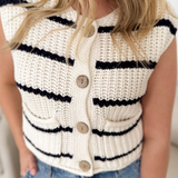 Cream/Navy Striped Sweater Vest