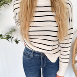 Striped Mock Neck Pullover Sweater